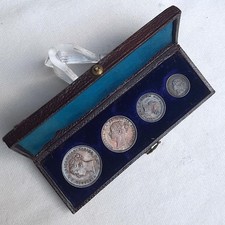 UK Victoria 1885 silver Maundy money 4-coin set; rare PROOF-LIKE in orig box