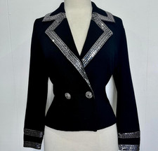 St John Evening double breasted Jacket black silver paillettes size 8