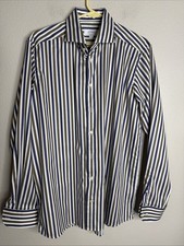 Eton Dress Shirt Mens 16.5 42 Blue Striped Contemporary Cotton Long Sleeve EUC