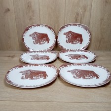 English Ironstone Tableware Beefeater Set of 6 Bull Pattern Oval Dinner Plates