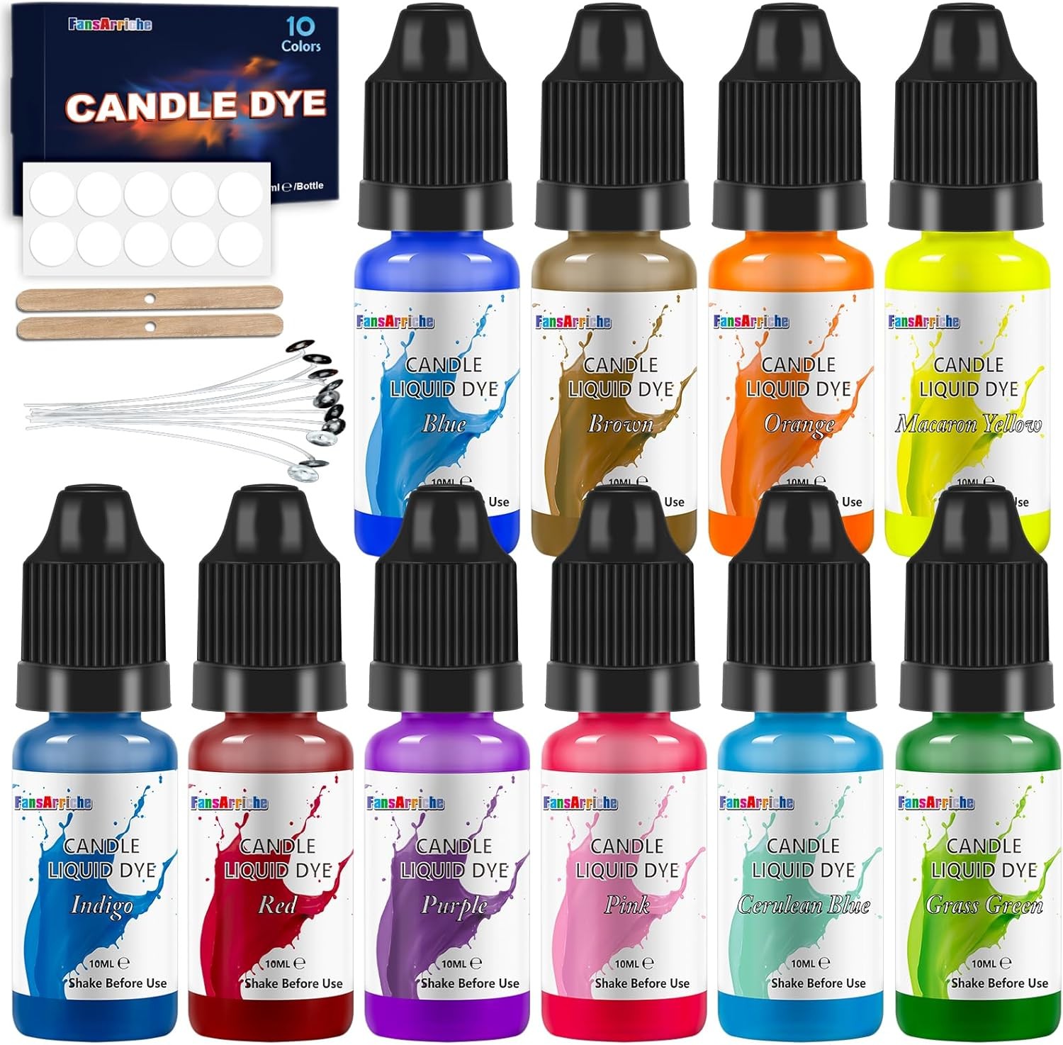 FansArriche Candle dye - 10 Colors Liquid Oil-Based dye for 