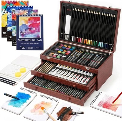 U.S. Art Supply 194-Piece Deluxe Mega Wood Box Art Painting and Drawing Set NWBD