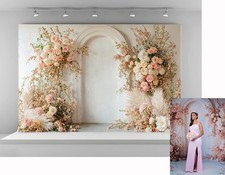 7x5 Ft Spring Pink Flowers White Wall Photography Backdrop Party Background