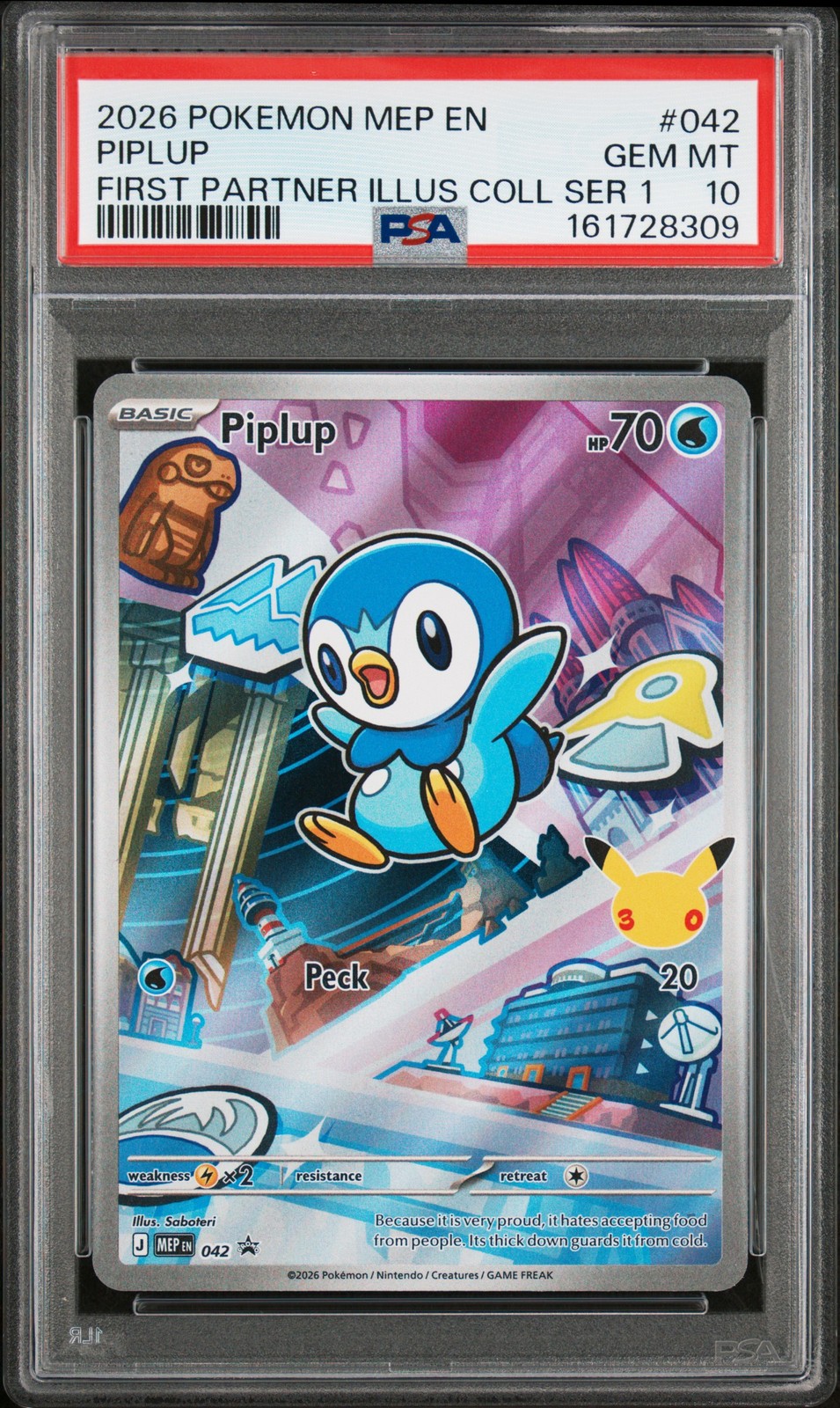 2026 POKEMON MEP FIRST PARTNER ILLUSTRATION COLLECTION #042 PIPLUP PSA 10