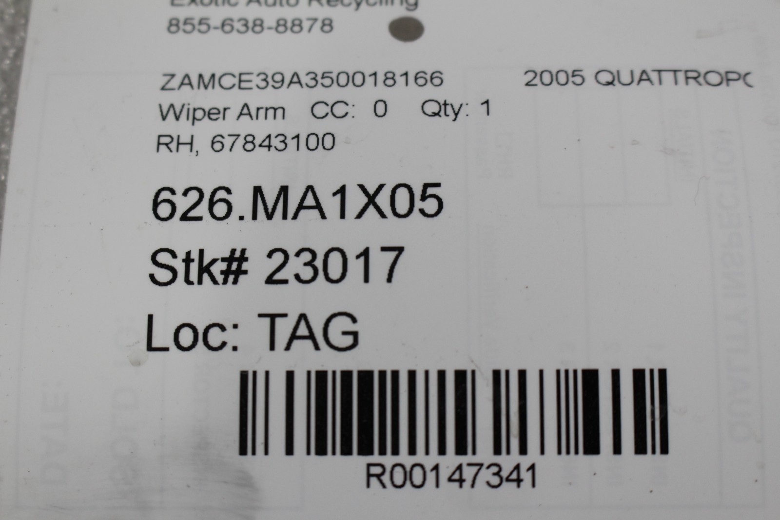 Maserati Quattroporte, RH, Right, Wiper Arm, Used, P/N 67843100