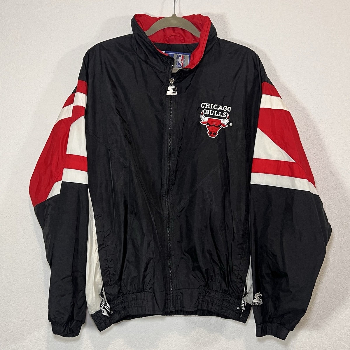 Chicago Bulls Windbreaker Starter Jacket Mens Size L Full Zip