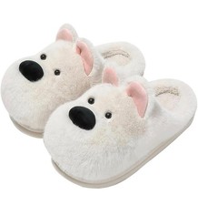 Cute Furry Dog Slippers for Women Warm Fleece Lined Winter Puppy Slippers
