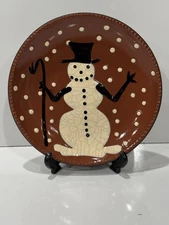 Snowman Plate Redware Wisconsin Pottery Glazed 9" K&K Interiors