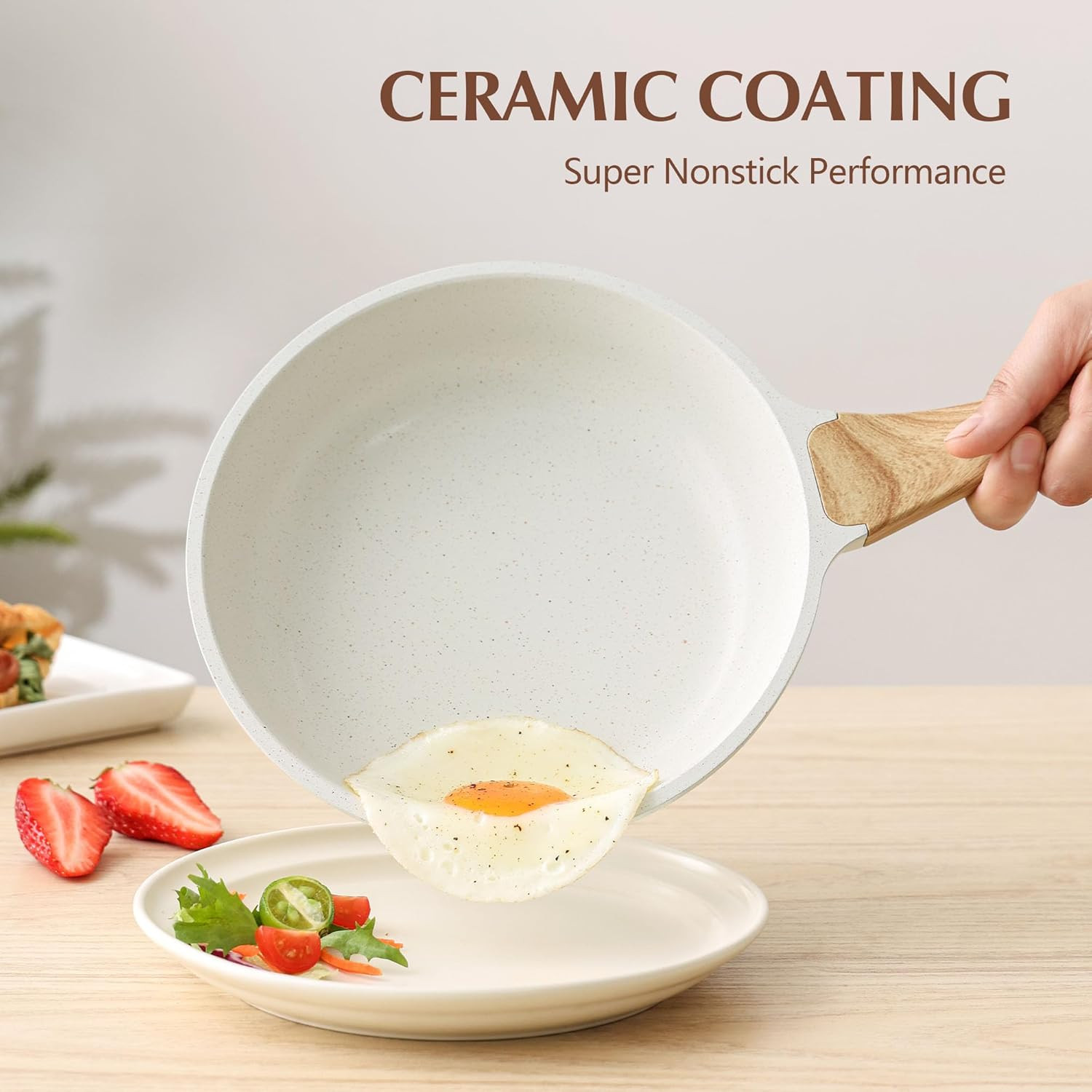 SENSARTE Nonstick Ceramic Frying Pan with Lid 8/9.5/10/11/12.5 Inch Omelet Pan S