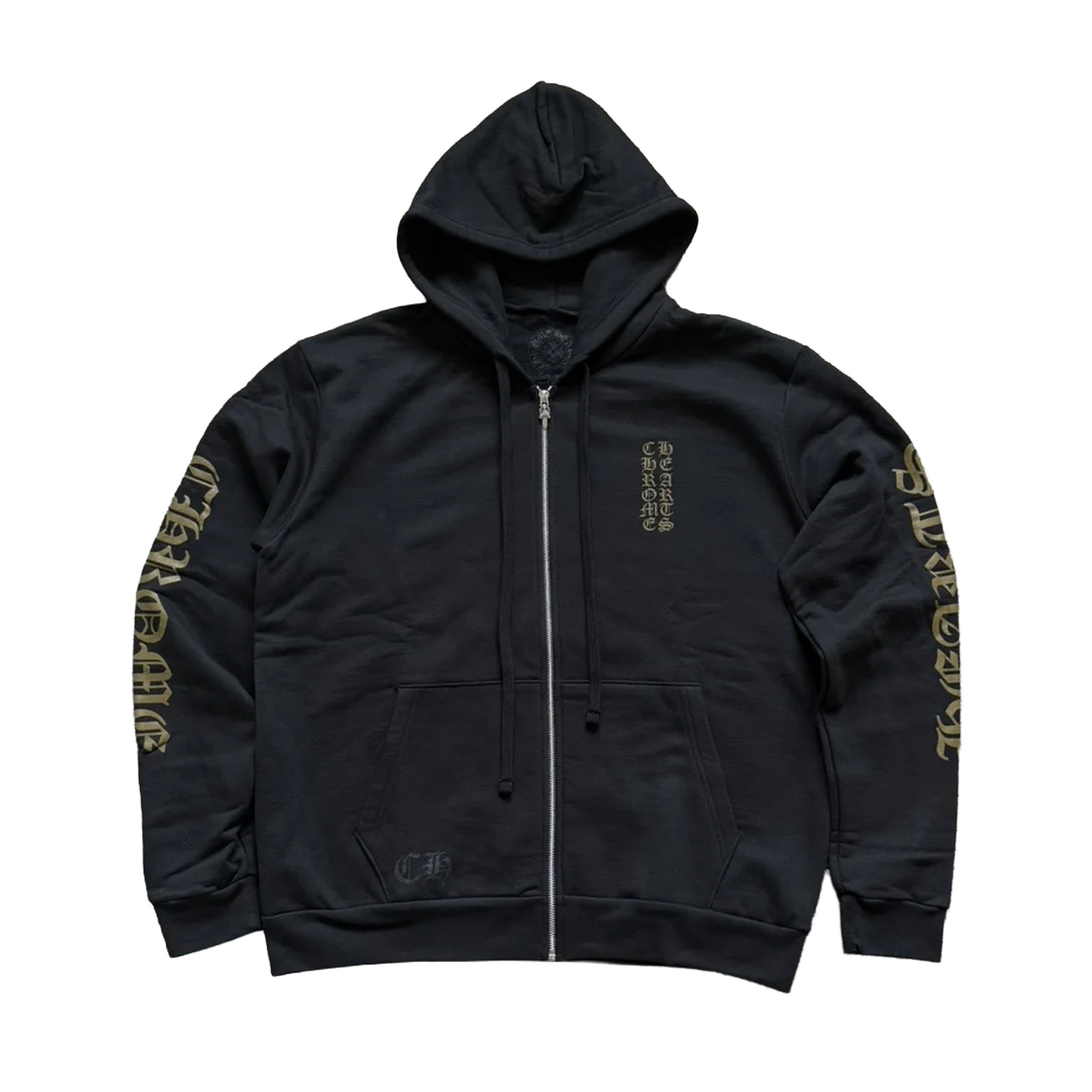Chrome Hearts Vertical Logo Zip Up Hoodie Black Army Green 266190₽
