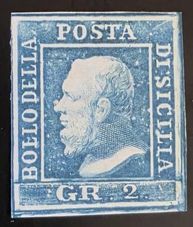 SICILY ITALIAN STATES 1859 Mint LH 2 Gr Light Blue Unchecked Type SIGNED