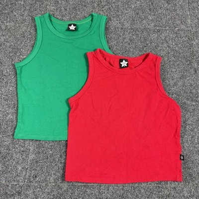 Lot Of 2 Pixie Lane Girls Ribbed Red Green Cropped Tank Top Size 8