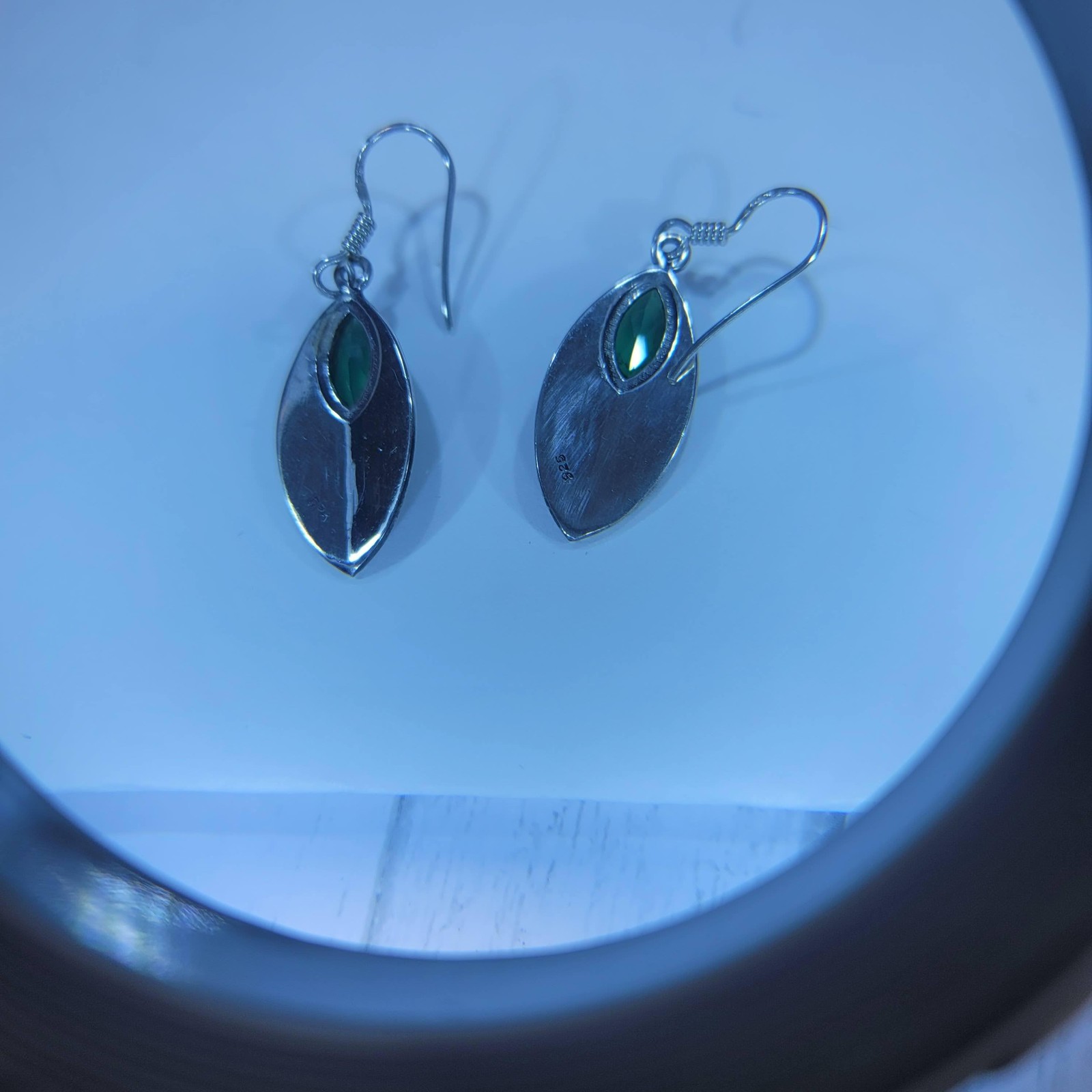 Sterling Silver 925 Emerald Leaf Dangle Earrings … - image 4