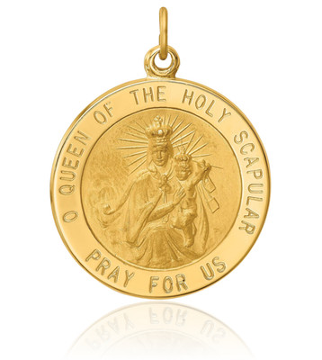 14K massives Gelbgold große Königin des Skapuliers wendbare Medaille Anhänger Halskette
