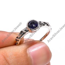 Natural Blue Sapphire Faceted Cut Gemstone Handmade Ring in 925 Sterling Silver