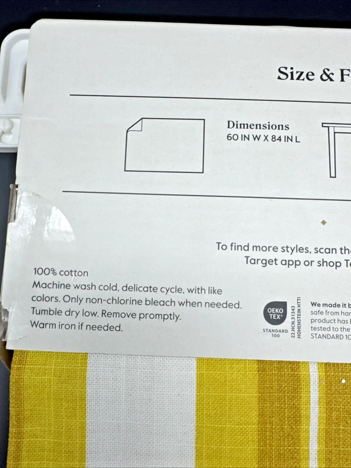 Mantel rectangular umbral rayas amarillas 60” X 84” 100 % algodón nuevo en paquete Foto 4 de 4