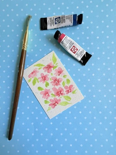 Original Handmade Signed ACEO Watercolor  flowers OOAK Tiny artwork 