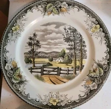 VINTAGE SPRING VALLEY CHINA DINNER PLATE COUNTRY FARM  TRANSFER WARE 