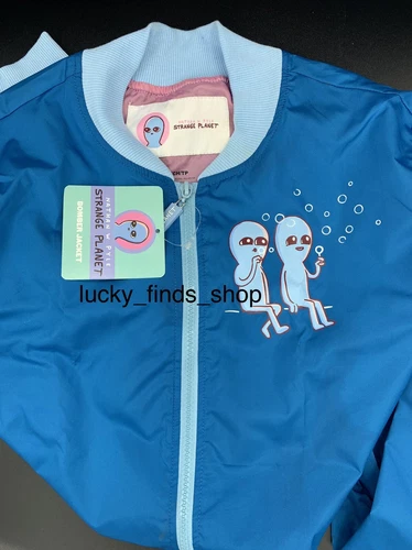Strange Planet Nathan Pyle Alien Bubbles Blue Windbreaker Bomber Jacket XS Small video thumbnail