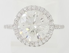 Round Diamond Halo Engagement Ring 2.91 ct 18k White Gold Retail 34k