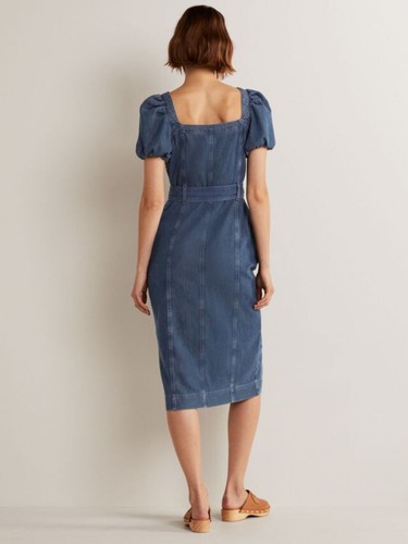 BODEN Square neck puff sleeve denim midi shirt dress size 16 reg D0343 -B27A - Picture 5 of 6