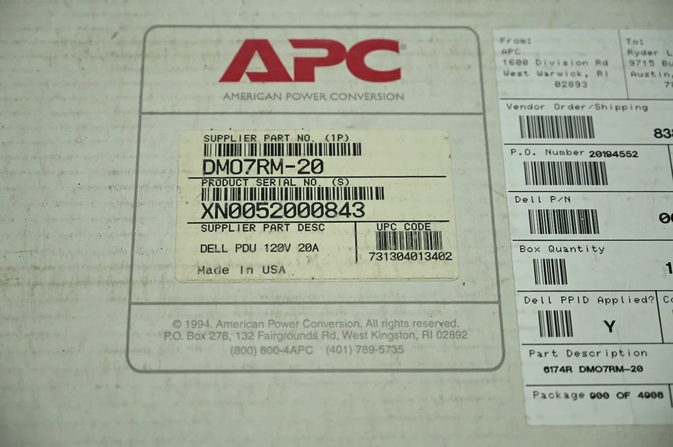 APC DM07RM-20 120V 16AMP 7 Outlet PDU DELL PN: 06174R NEW in Box - Image 2 of 3
