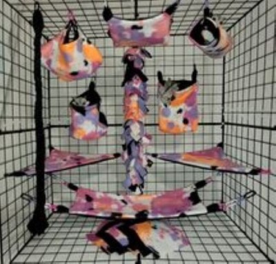 Pink Paint Splat*15 PC Sugar Glider Cage set * Rat * double layer Fleece