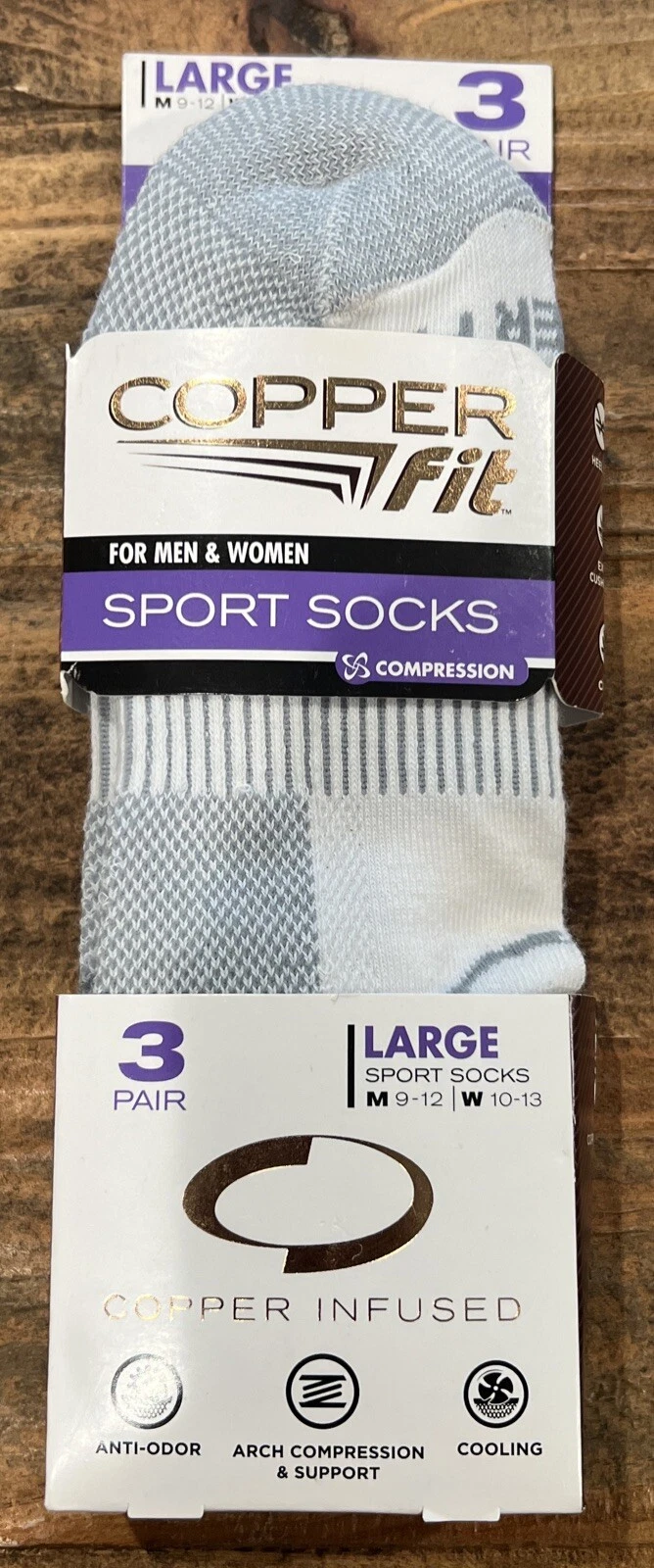 Copper Fit Infused Sport Ankle Socks 3 Pair Large Size M 9-12 W 10-13 White NEW
Opens in a new windo