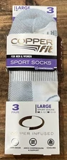 Copper Fit Infused Sport Ankle Socks 3 Pair Large Size M 9-12 W 10-13 White NEW