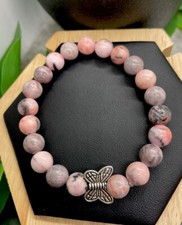 Handmade Beaded Stone Stackable 6.25  Plus Stretch Bracelet New Butterfly A4811