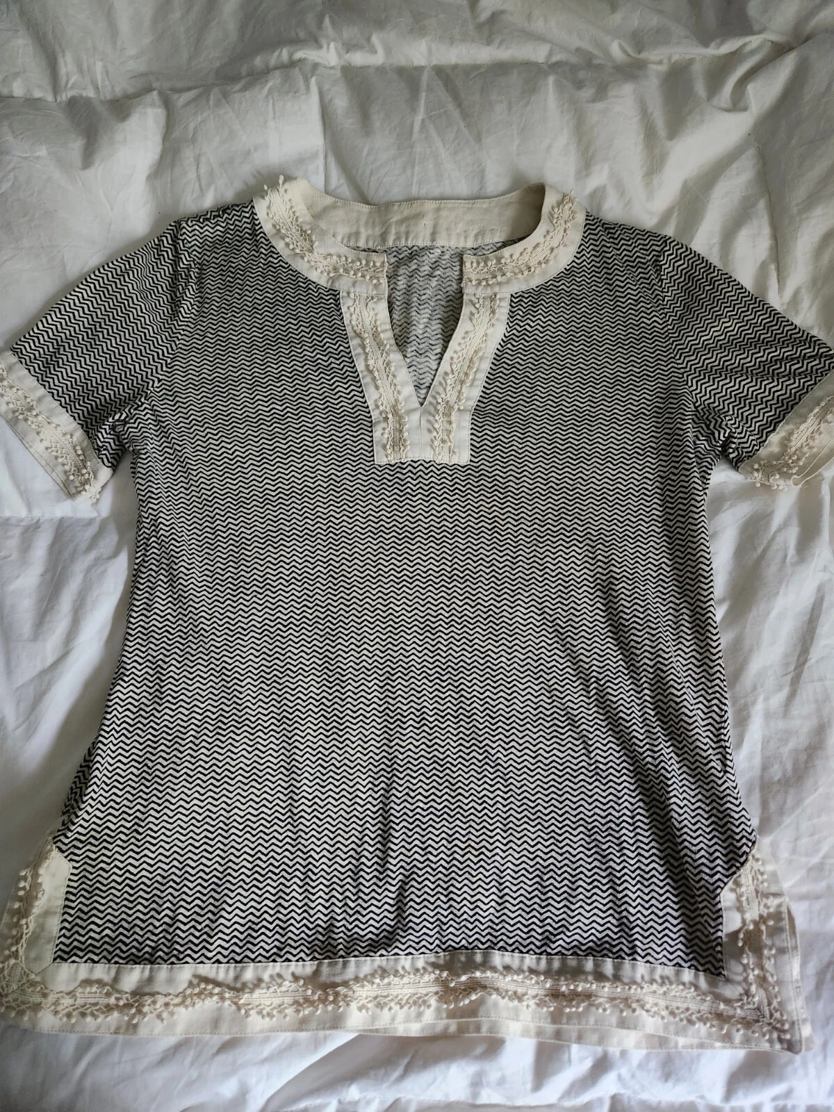 Camicia blusa top tunica scollo a V Tory Burch lino manica corta taglia S