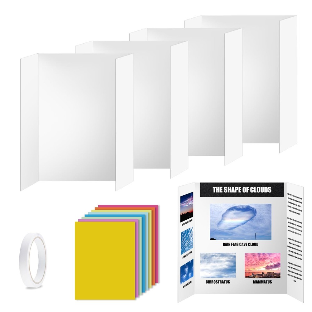 POUYRBA 4pcs Trifold Poster Board 26x17 Inches White Trifold Presentation Dis...