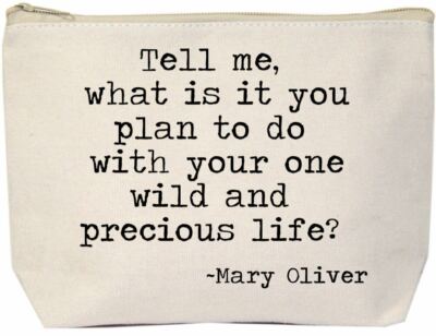 Large Makeup bag Tell Me What Is It You Plan with your Wild Life Mary Oliver 