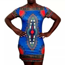 Dashiki Blue Women Stretchy Short Dress