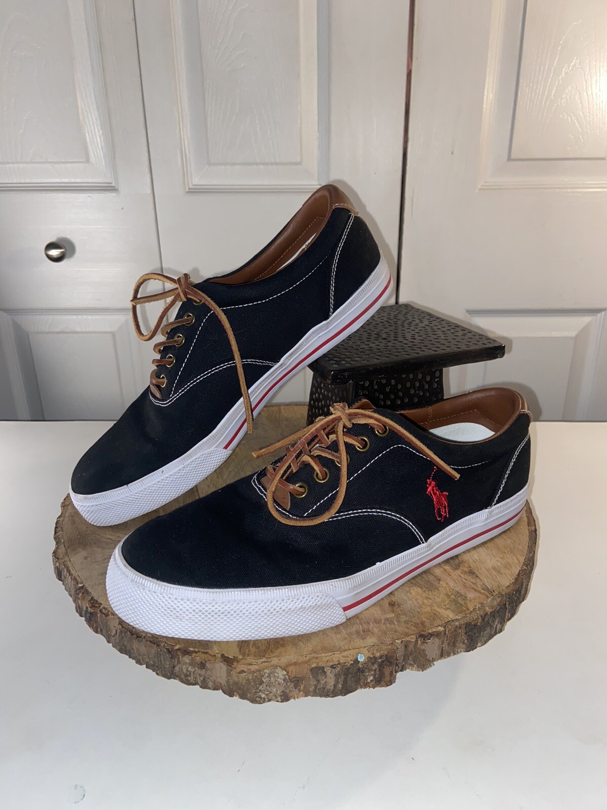 Scarpe sneakers Polo Ralph Lauren uomo nere tela Vaughn Pony taglia 11 D