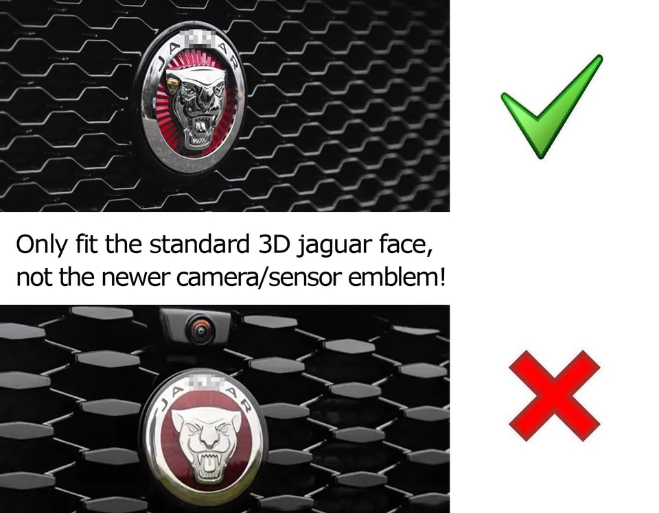 Borde de anillo envolvente rojo para Jaguar F-Pace XE XF XJ parrilla delantera emblema felino Foto 2 de 4