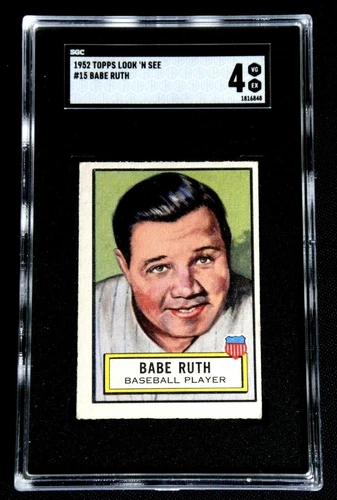 ORIGINAL BABE RUTH 1952 TOPPS LOOK N SEE CARD #15 SGC 4 VERY GOOD TO EXCELLENT