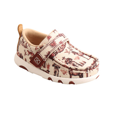 Twisted X  Infant's Maroon & Ivory Driving Moc Slip On Shoes ICA0028