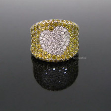 Pretty Yellow 6ct Citrine  White 1.20ct CZ Heart Anniversary Wedding Band Ring