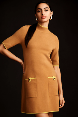 knee length dresses for ladies Long Sleeve Ribbed Mock Neck Mini Sweater Dress Honey / Os main image 0