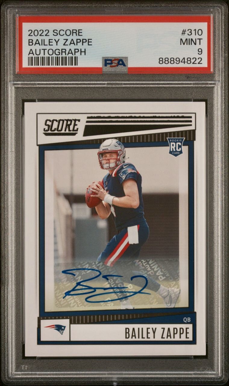 2022 Score NFL Rookies Signatures RC Auto #310 Bailey Zappe Patriots PSA 9 MINT