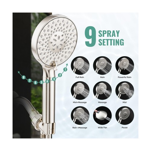 SR SUN RISE Filtered Shower Head with Handheld, High Pressure 9 Spray Mode Br... - Picture 4 of 9