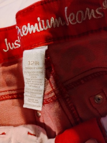 Justice Premium Girls Jeans Size 12 Red Black Stylish Animal Print - Picture 5 of 8