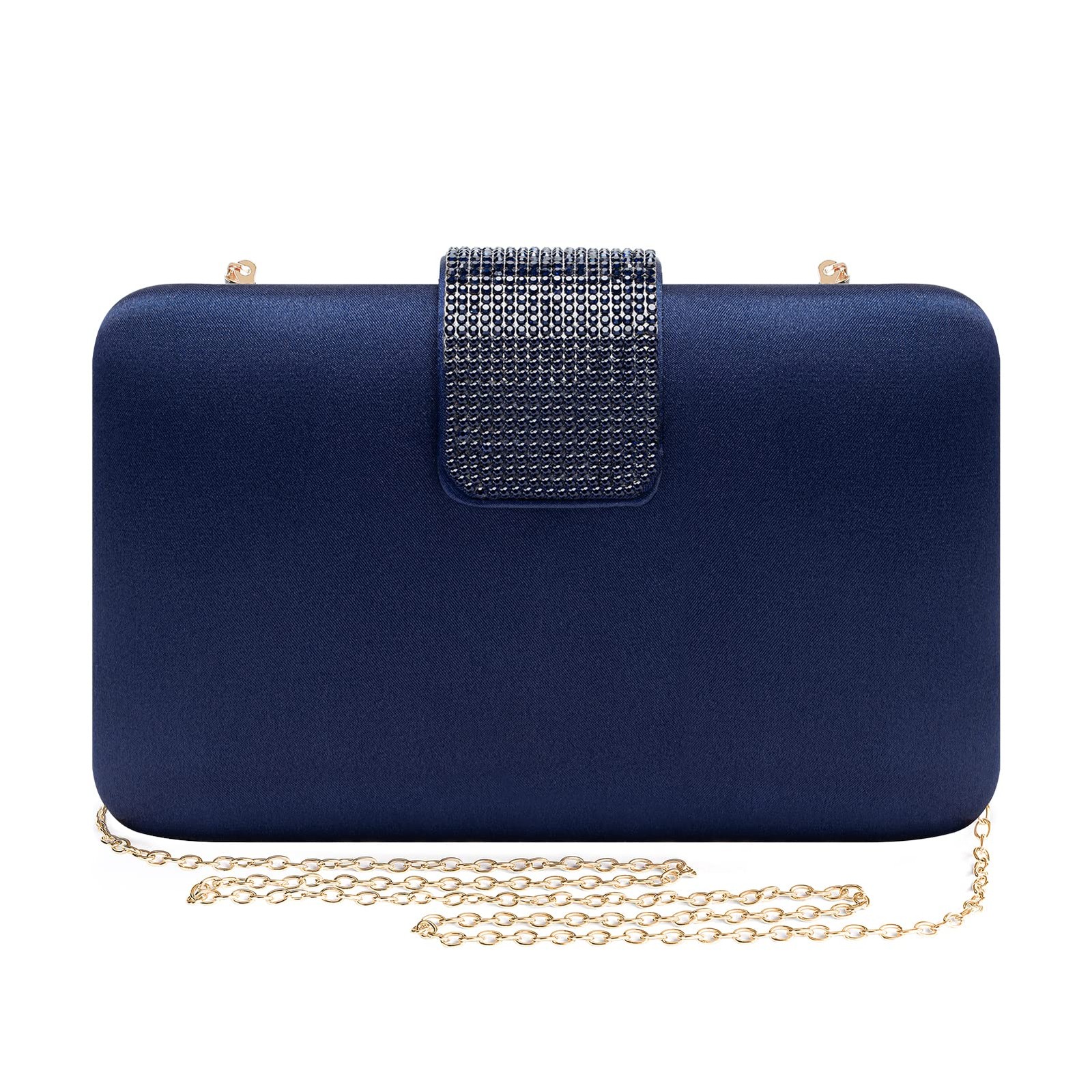 Navy Satin Rhinestones Evening Bags Party Bridal Clutch Purs
