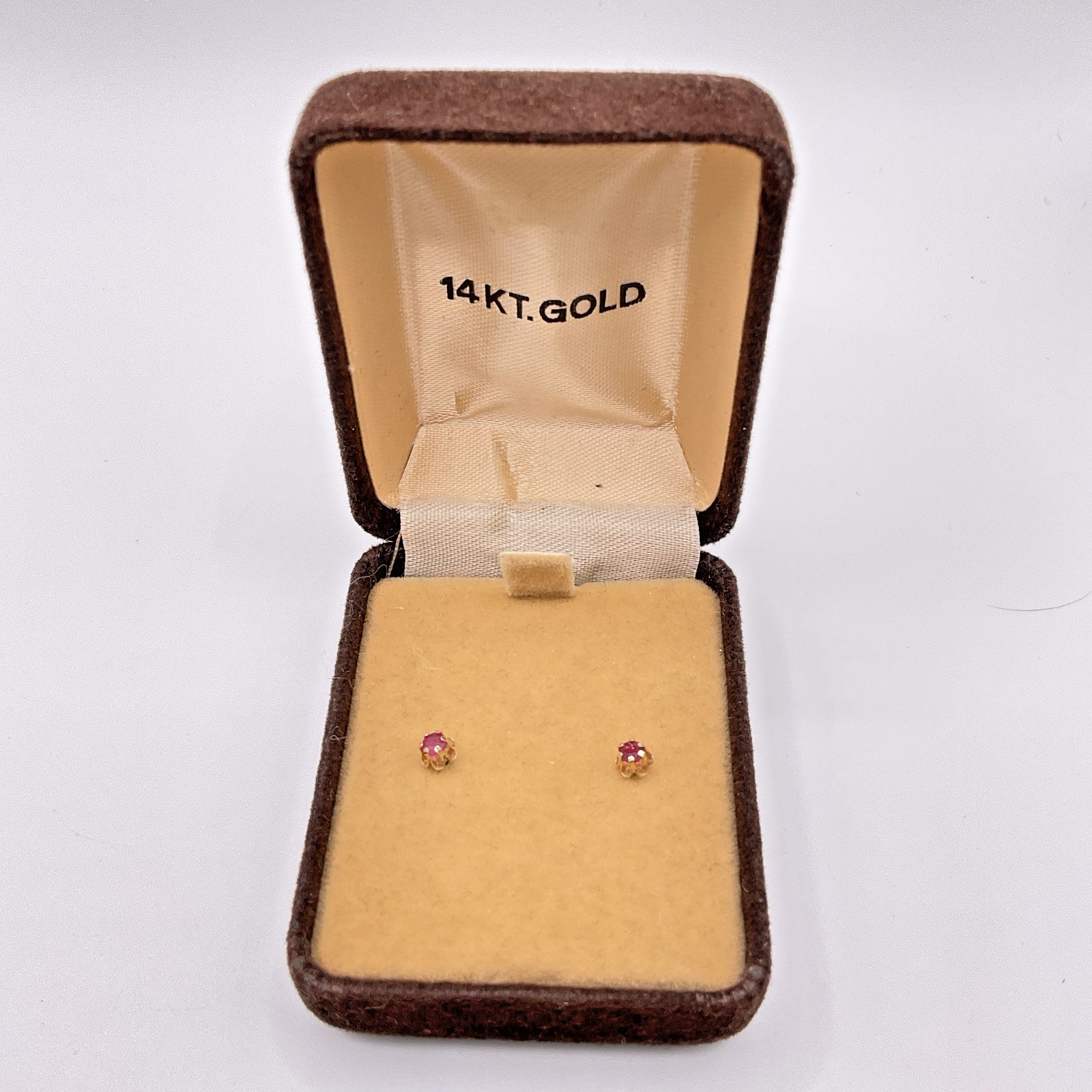 Vintage Ruby Stud Earrings Solid 14k Yellow Gold … - image 1