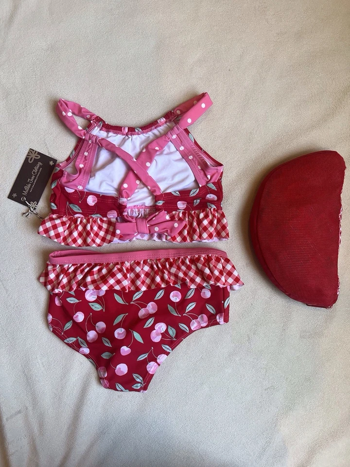 Matilda Jane Girls NWT Cherry 2 Piece Swim Suit And Carry Bag Size 6 - Image 2 of 4