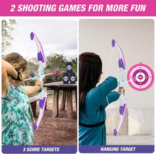 Bow and Arrow LED Archery Set with Target Toy for Kids Age 4-12 Gift Purple