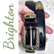 Brighton Black Leather Belt Silver Gold Coastal Cowgirl Western Size 30 Medium