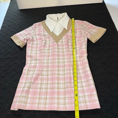 Vintage Stockton Top Womens Small 60s 70s Pink Plaid Short Sleeve Point Collar - Picture 5 of 13