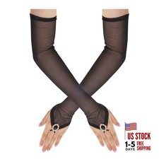 Heliltd Black Fingerless Long Opera Gloves for Women Stretchy Mesh Evening